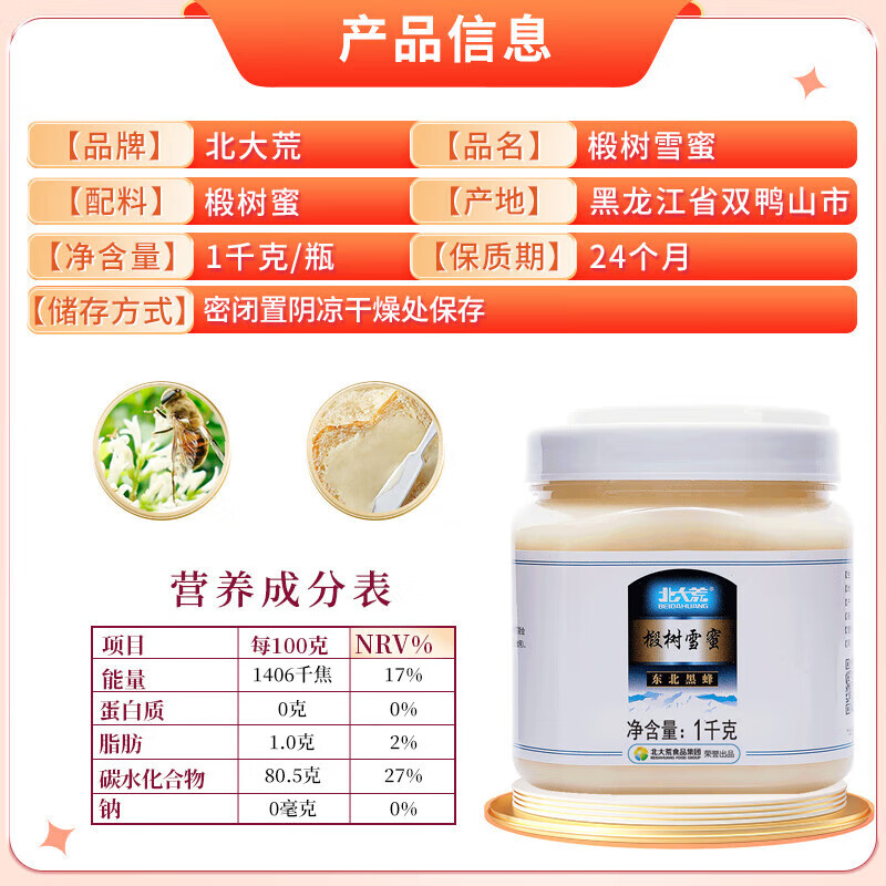 Beidahuang Honey Northeast Black Bee Linden Snow Honey 1000g Pure Honey Bread Milk Companion Holiday Gift