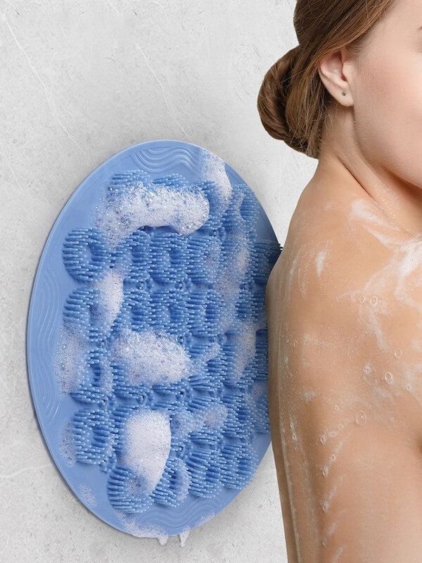 Poting's magic bath silicone silicone back rub for lazy people without asking for help, bath massage back rub pad, suction cup, strong wall-mounted foot pad, a must-have for the family, blue + pink