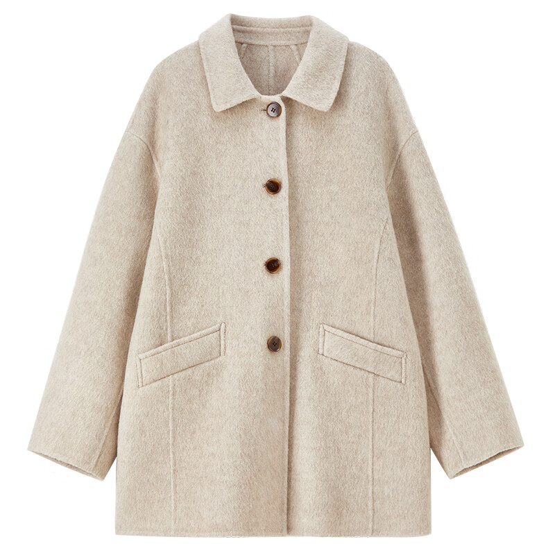 Shandubila sheep wool polo collar woolen coat for women winter warm thick double-sided woolen coat loose mid-length coat