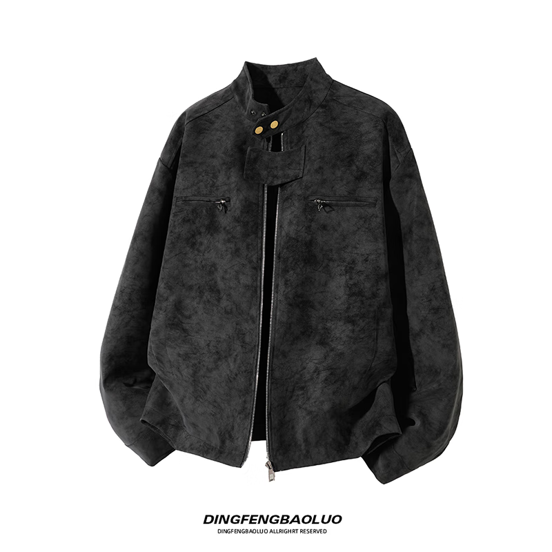 Dingfengbaoluo American retro leather jacket men's autumn high-end short shoulder-padded bomber jacket XC38 coffee color XL