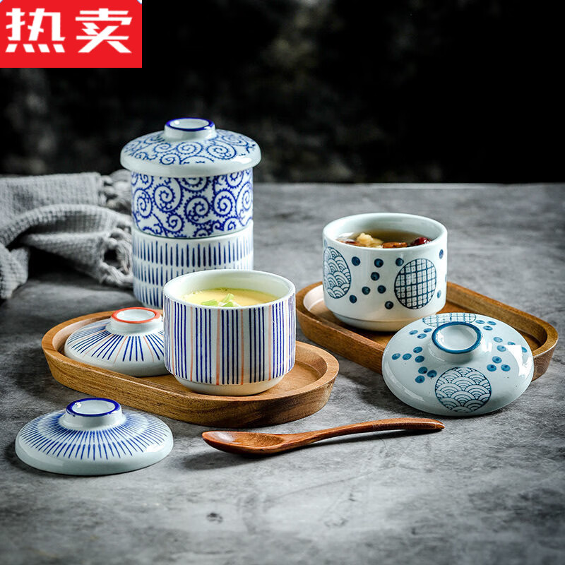 MZXM日本进口品质创意陶瓷小汤盅带盖炖盅炖碗宝宝蒸蛋碗盖碗隔水炖燕 浅蔓-甜品盅