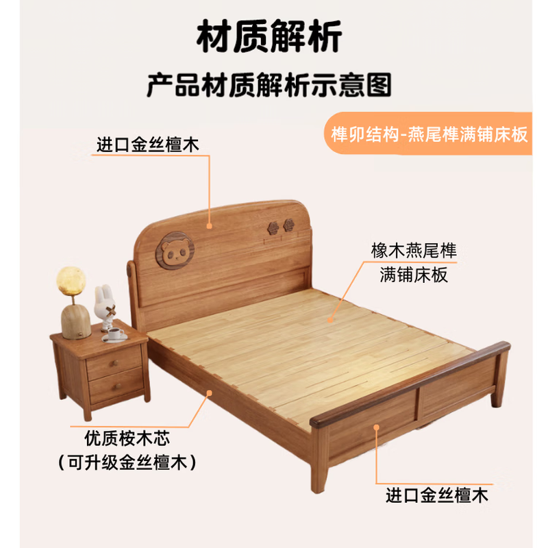 Caiti solid wood children's bed for boys and girls 1.2m single bed 1.5m teen bedroom bed storage bed home bed single bed standard pine silent bed board 150*190cm standard pine silent bed board