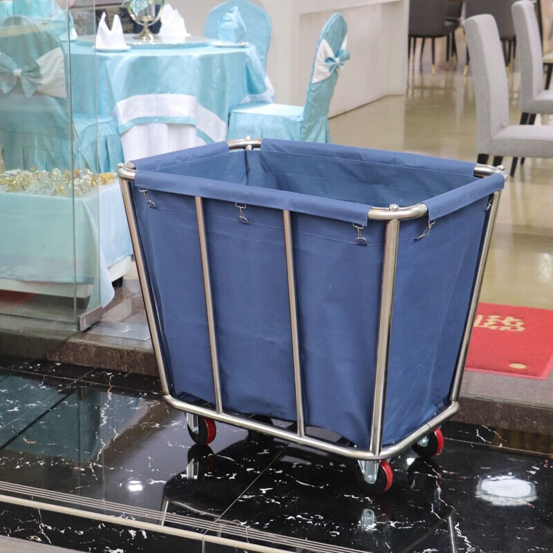 Stainless steel linen cart hotel laundry room dry cleaning shop mobile storage cleaning trolley with armrest recycling cart upgraded extra thick tube length 10 (with brake 5-inch silent wheel)