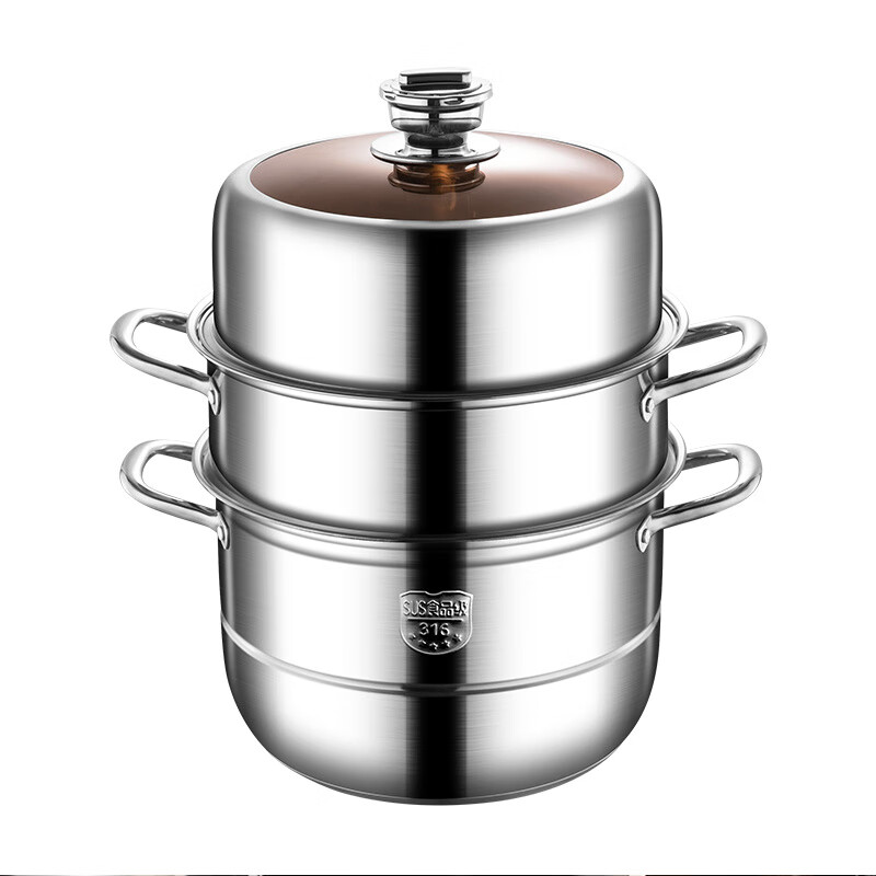 Supor's same style 316 extra thick stainless steel timer steamer for household food grade three-layer soup custom printed logo and engraving group purchase upgrade exclusive 316 stainless steel 22cm flagship extra thick compound bottom 28CM three layers with gifts