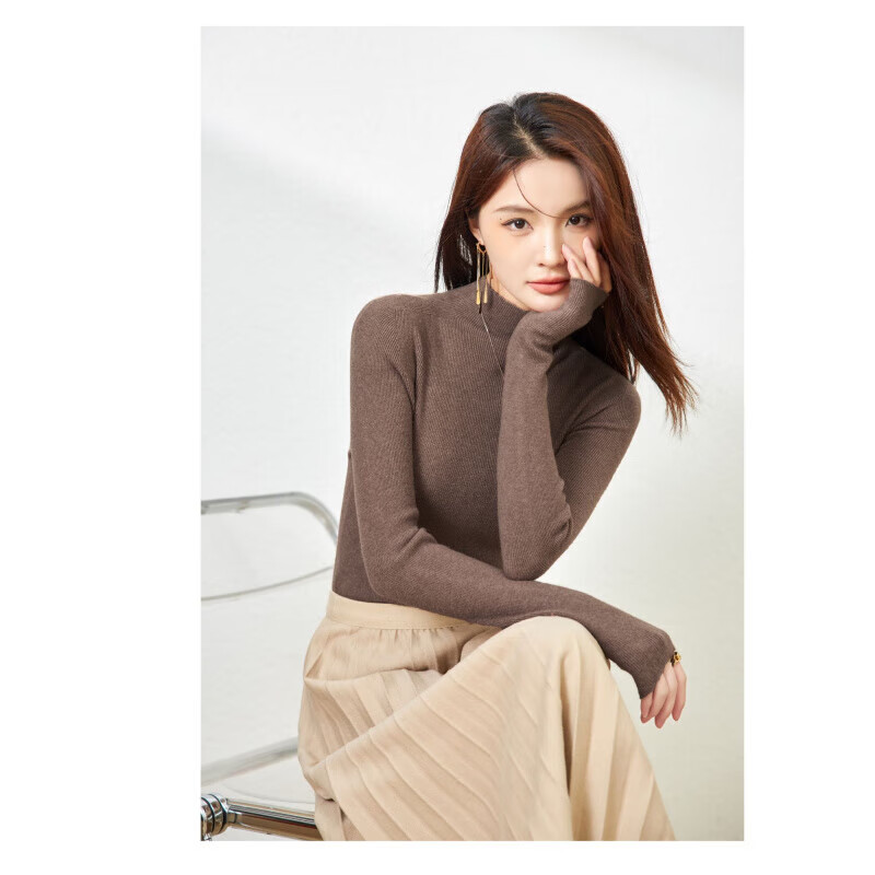 New fashionable and simple half turtleneck wool blended sweater for women, autumn and winter slim fit and versatile bottoming shirt, black M (90~110 catties)