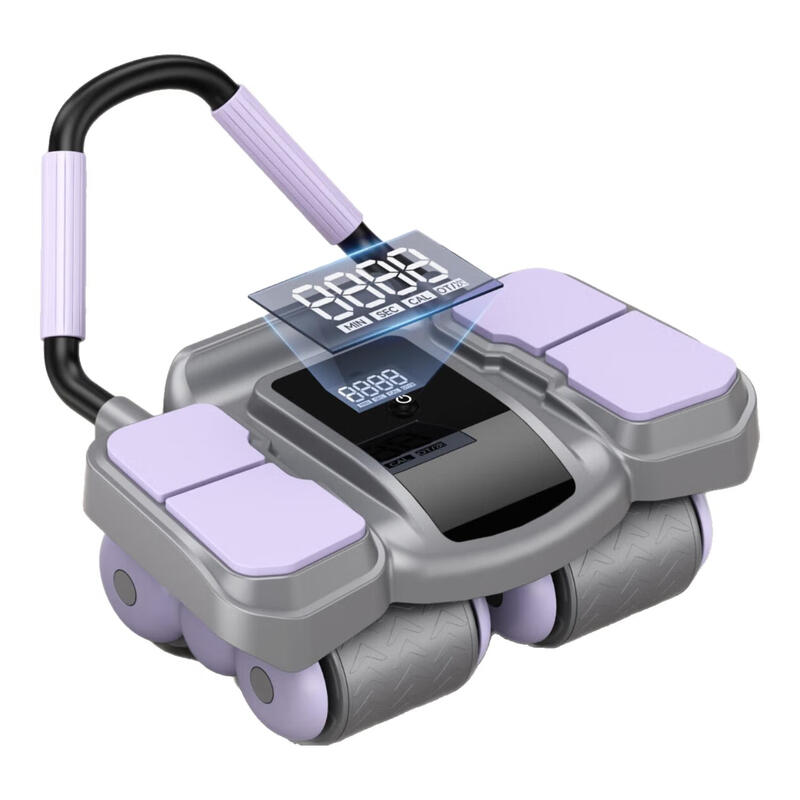 Burnish Four-Wheel Abdominal Wheel Automatic Rebound Elbow Support Kneeling Pad with Auxiliary Abdominal Rolling Wheel to Shrink Belly and Slim Belly Fitness Equipment for Household Purple + Kneeling Pad Smart Upgrade + Powerful Rebound + Counter