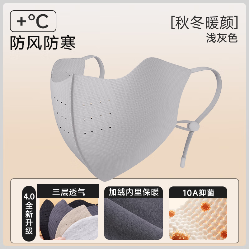 Iconi Warm Mask Autumn and Winter Adult 3D Breathable Non-stuffy Cycling Cycling Coldproof Windproof Dustproof Light Gray