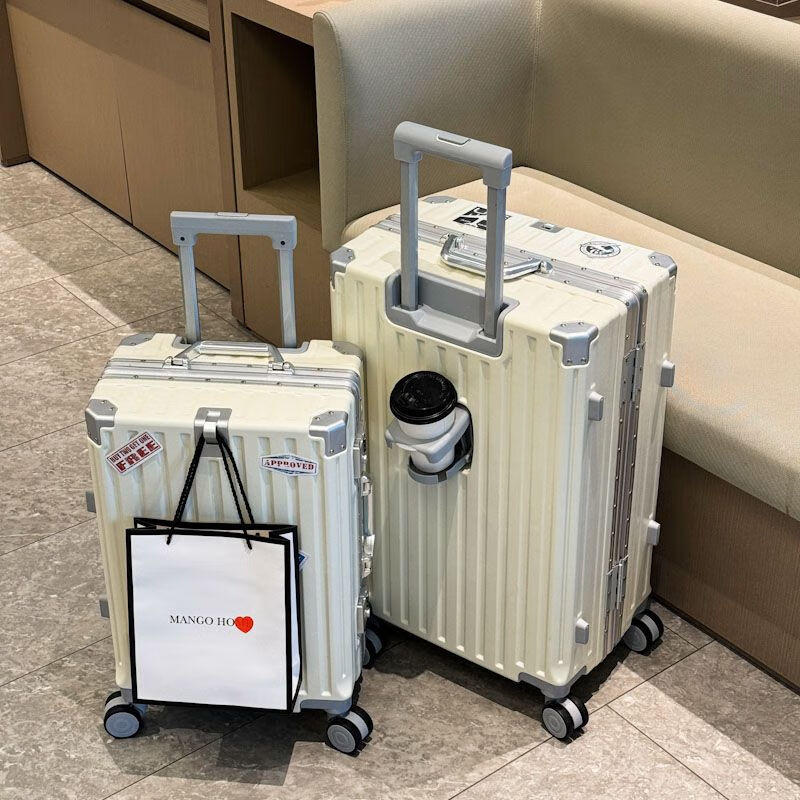 Horizon 8 (LEVEL8) Luggage New Trolley Password Box Universal Wheel Trolley Case Student Multifunctional Large Capacity Suitcase Durable 013 Silver Supreme Aluminum Frame + Thickening 24 Inch Front Cup Holder + Thickening + Hook