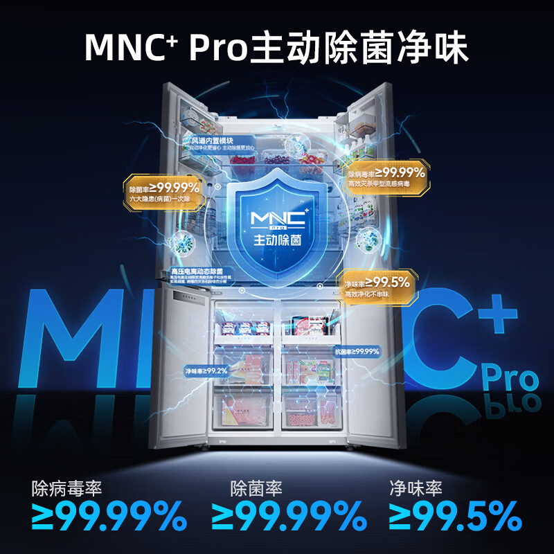 Meiling AI smart refrigerator 503 liter cross-door ultra-thin zero-level embedded dual-system dual-cycle active sterilization and deodorization first-class air-cooling subsidy white refrigerator BCD-503WSPU9CZX-white/AI smart