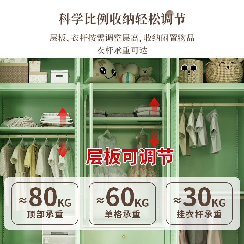 Fleish Wardrobe Bedroom Household Simple Metal Wardrobe Simple Green 800 Two Doors Three Buckets + 1180 Three Doors Combination