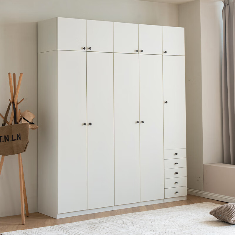 MUNVEN steel wardrobe home bedroom 55cm deep large capacity children's wardrobe with drawer metal storage cabinet 2025 new double-door wardrobe (double short coat style)