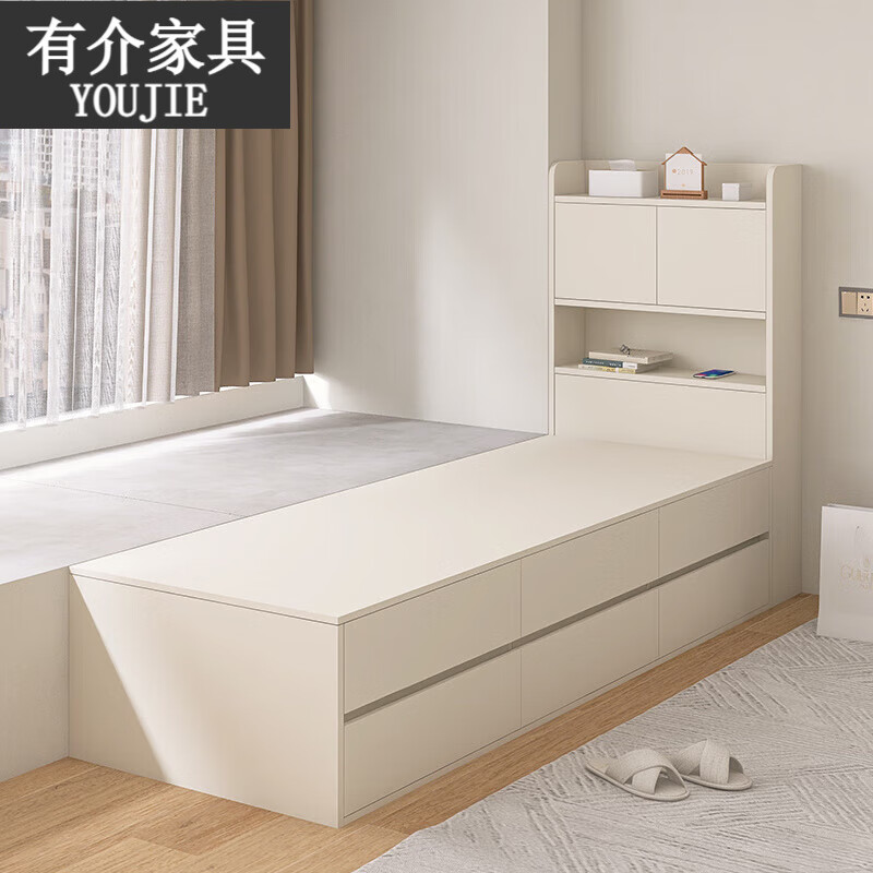 There is a new high-end small apartment bay window splicing bed solid wood window sill transformation tatami storage bed with drawer custom drawer bed box 40 high, wide 50 * long 190/200 delivered to your home and installed.