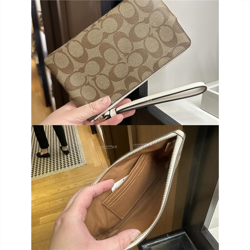 COACH Clutch Large Wrist Coin Handbag Mahjong Bag Wallet Female Card Bag Chain Carriage Birthday Gift for Girlfriend Pink and White Logo Stripes CBP09 Ready in Stock