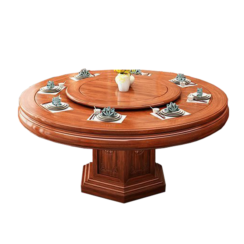 Luxury Craftsman Core antique carved Chinese golden pear wood living room dining table and chair combination 1.8m 2m with turntable dining table Z918 1.8m table 10 chairs (120CM turntable + with large and small glass) standard version golden rosewood