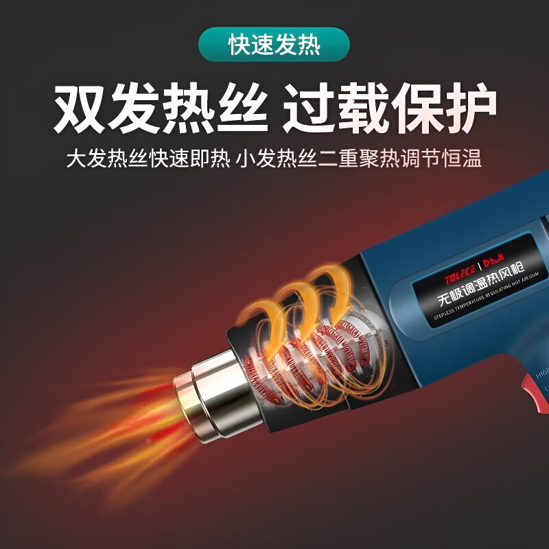 Jingyouyu industrial-grade hot air gun high-power high-temperature small baking gun film beautiful seam heat shrink tube woodworking edge banding hot air machine 2500W upgraded model (two-speed temperature adjustment)