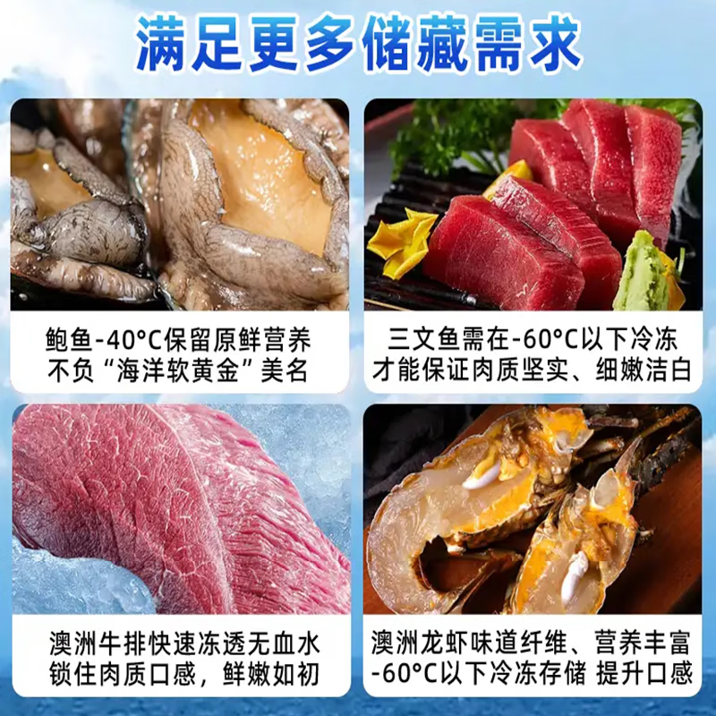 Haoyiyou ultra-low temperature freezer - 60 degrees household quick-frozen deep-freezing seafood freezer minus 80 degrees quick-frozen commercial salmon freezer minus 65 degrees 200 liters 950*750*900mm