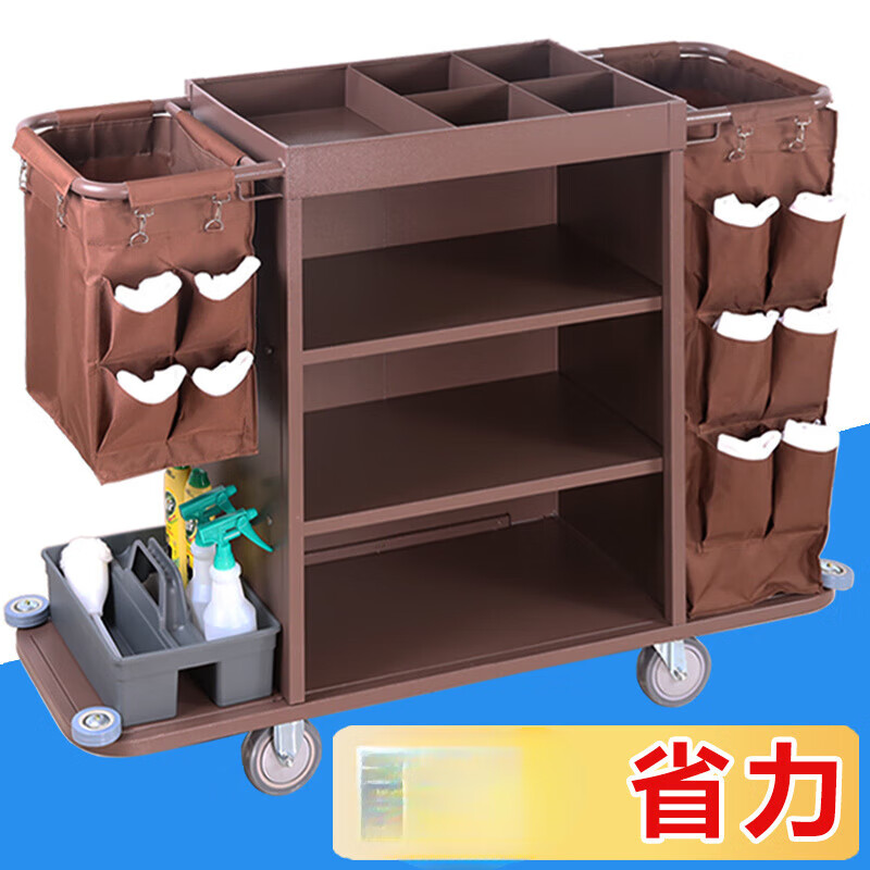 Hotel room multifunctional hand push linen cart cleaning work cart cleaning cart cloth bag guest room entrance hygiene service cart (quality model) with door and cover
