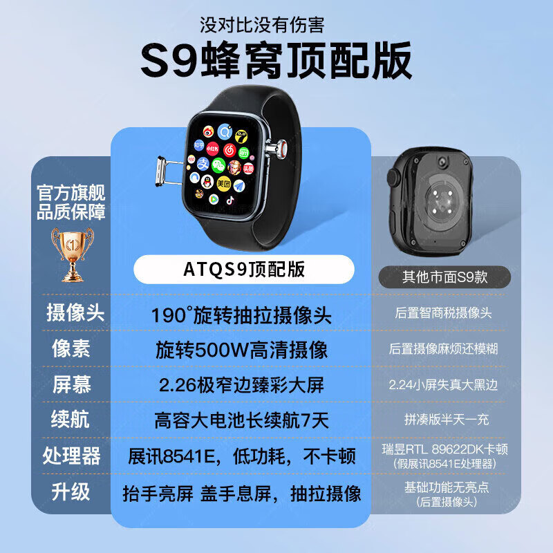 ATQ S10 cellular top version smart watch plug-in card phone ultra5G full network rotating camera Renxia APP adult student sports WiFi electronic bracelet