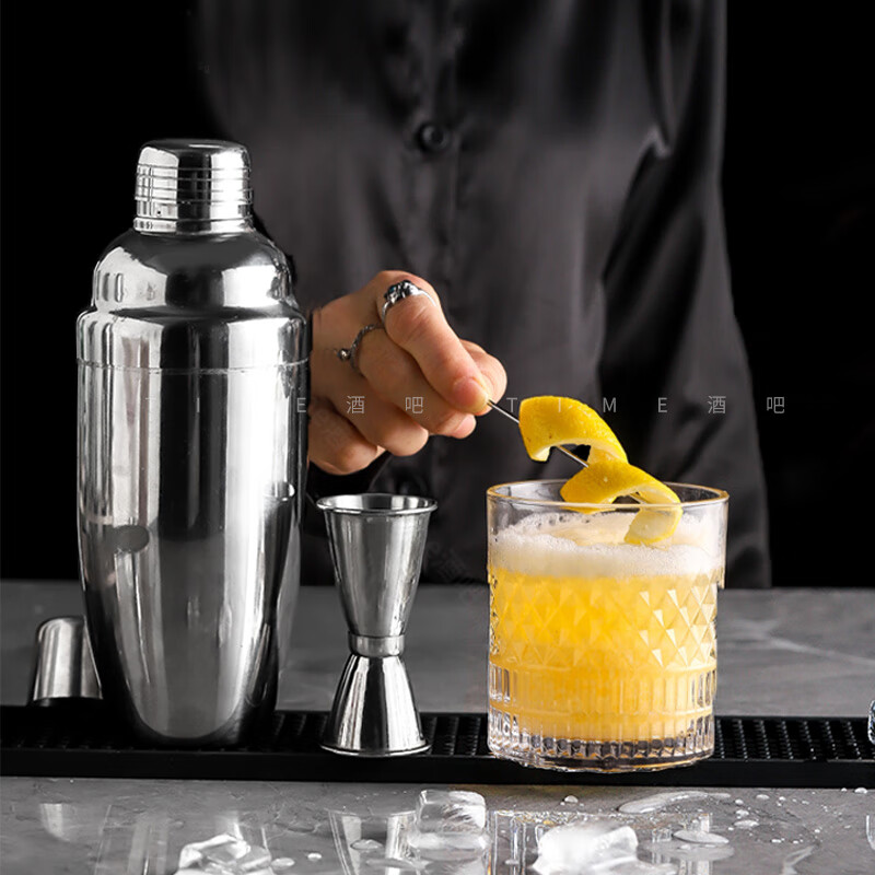Xiangmanchu Stainless Steel Mixer Set Boston Shaker Container Shaker Cup Commercial Cocktail Mixing Tools Wooden Stand-Boston Set 14-piece Set