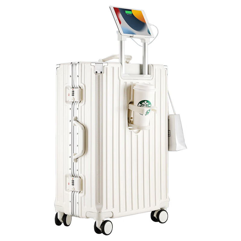 Doublestar suitcase 28-inch large-capacity password box, tomorrow's trolley case, boarding case, travel password case, leather suitcase, Jingya white, thickened aluminum frame + can sit and ride, 24 inches, suitable for junior high school students