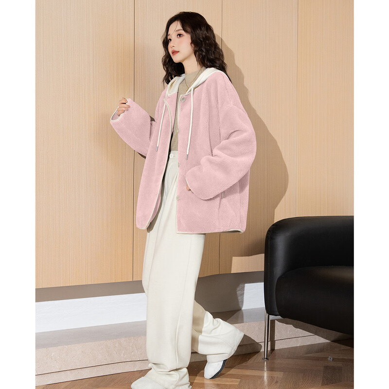 TonLion 2025 winter women's hooded spliced imitation lamb wool jacket