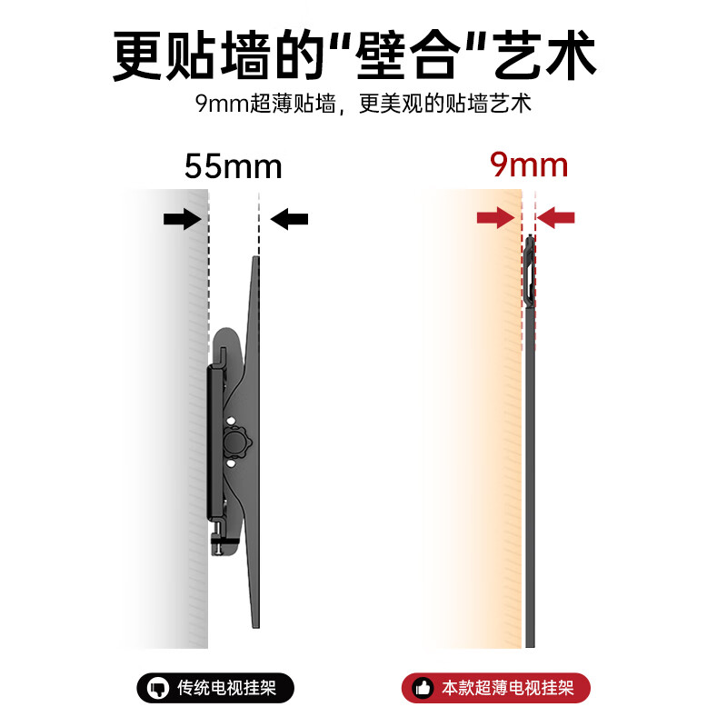 Beishi 42-75 inch ultra-thin TV mount fixed TV wall mount bracket wall-mounted TV bracket TV stand universal TV bracket 9MM from the wall