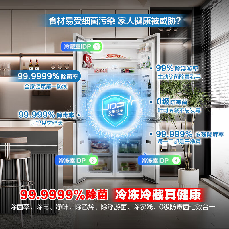 Rongsheng Tangtang 505L cross-door refrigerator dual-system circulation active sterilization ultra-thin embedded first-level energy efficiency frost-free BCD-505P60CZMAD white national subsidy World Cup