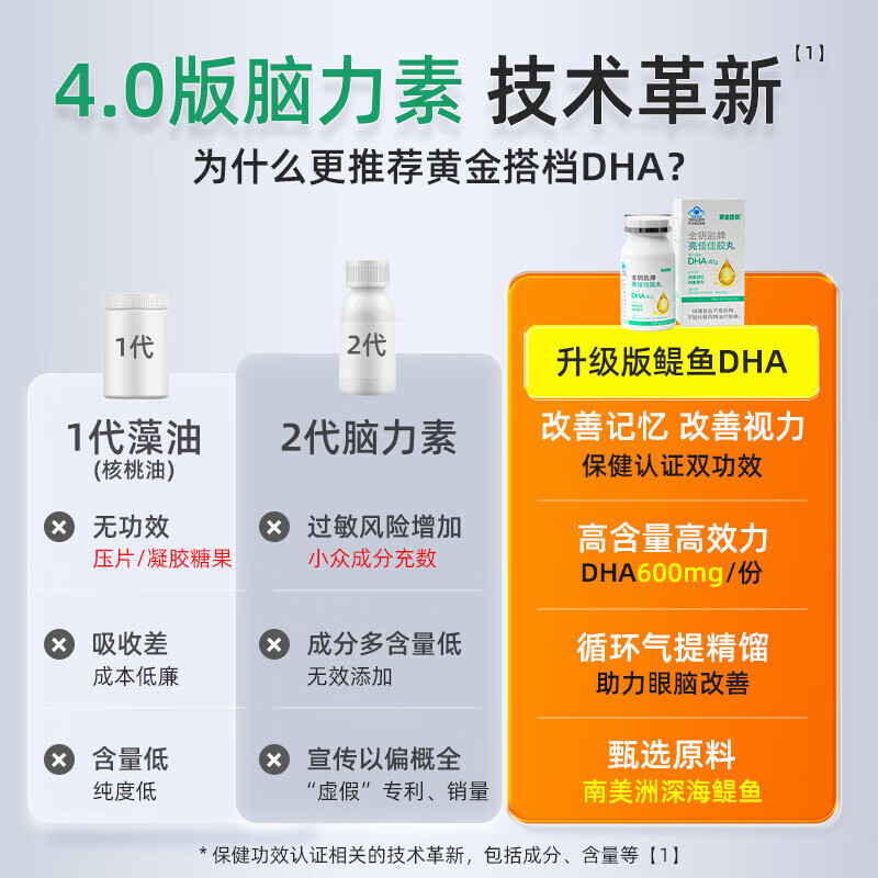 Golden partner dha student brain supplement dha for teenagers 6-18 years old dha brain supplement to enhance memory and high school students to improve their eyesight