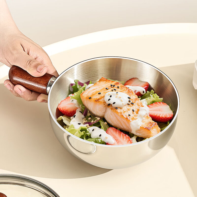 Dinner General stainless steel instant noodle bowl with lid, large size with wooden handle, Korean style home dormitory student rice bowl instant bowl