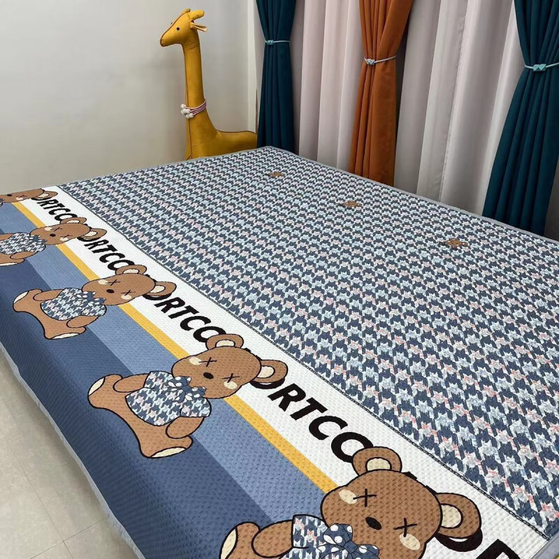 RSRDDY multi-functional four-season kang cover three-layer quilted tatami bed cover double sheet rural kang mat double-sided bedding Hug Bear 190*220cm for 1.5m bed