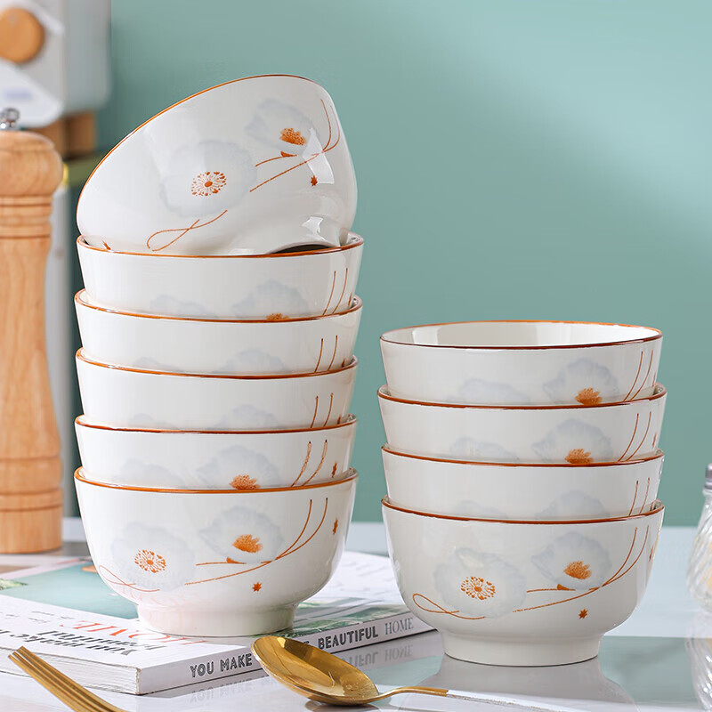 Ceramic bowl for household festive housewarming, dishes, tableware set, Suijinghao rice bowl, Suijinghao 3 bowls