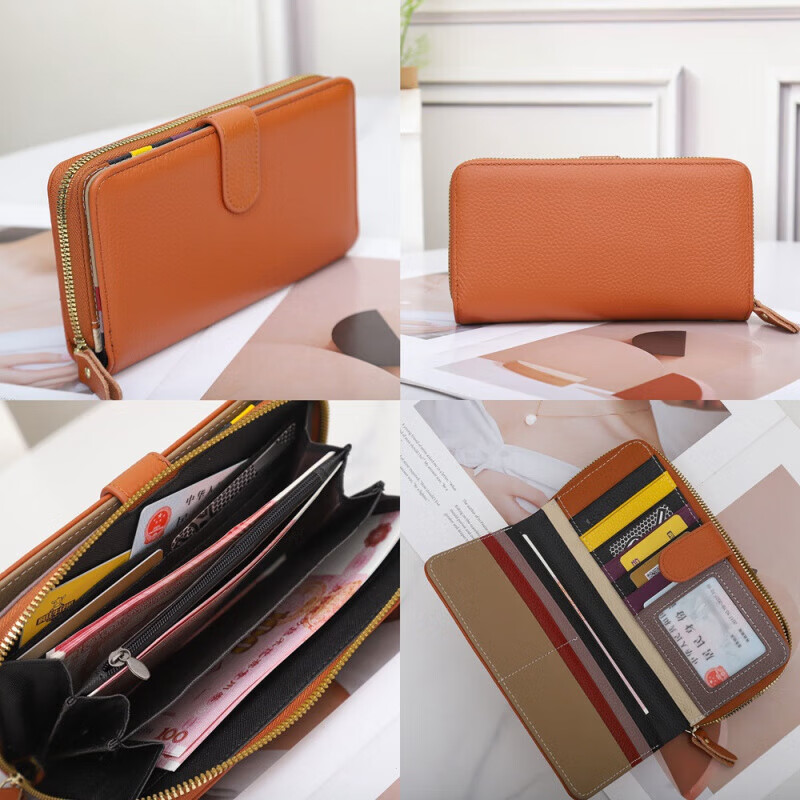 GOLDLION G+ Goldlion long women's genuine leather wallet small bag first layer cowhide multi-layer coin packaging card wallet bag earthy yellow