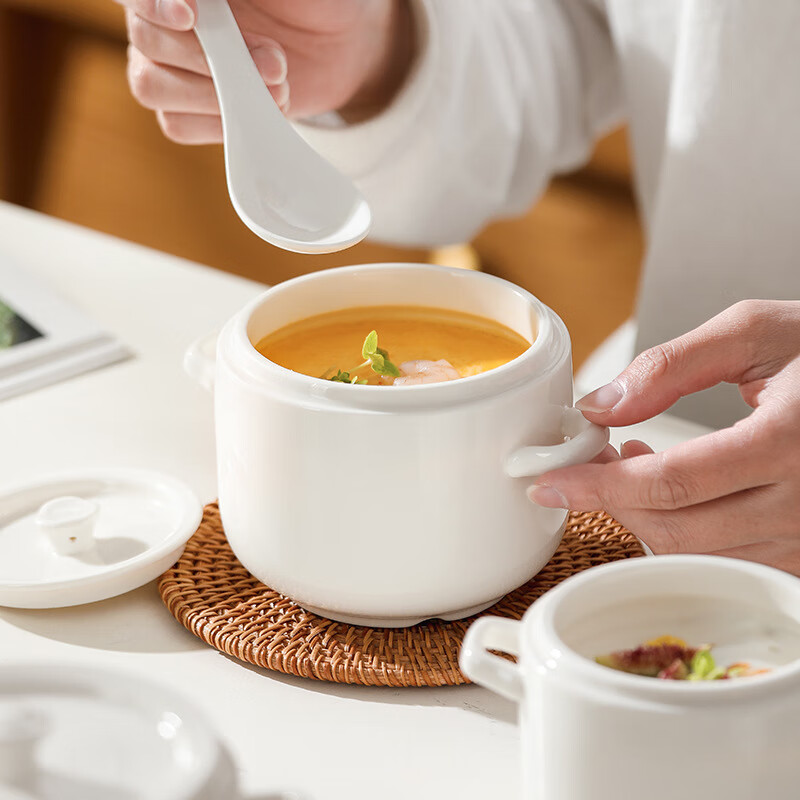 Yichen double-ear ceramic stew pot with lid, water-proof stew pot, small soup cup, bird's nest tonic stew pot, household health stew bowl, steamed egg bowl, double-ear steamed egg bowl, small size