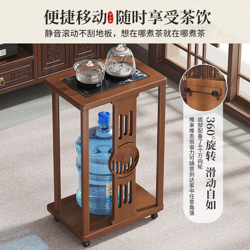 Sizhuge household tea table, removable tea bar, coffee table, kettle, integrated bucket rack, tea cabinet, small tea table, side cabinet, side cabinet, brown square tea table (simple model) + glass appliance combination