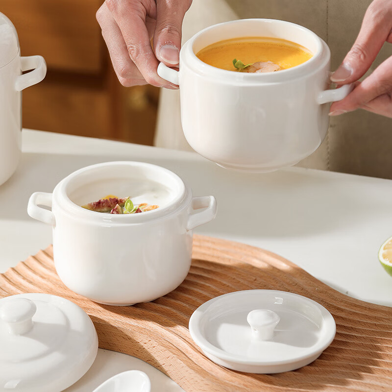Yichen double-ear ceramic stew pot with lid, water-proof stew pot, small soup cup, bird's nest tonic stew pot, household health stew bowl, steamed egg bowl, double-ear steamed egg bowl, small size