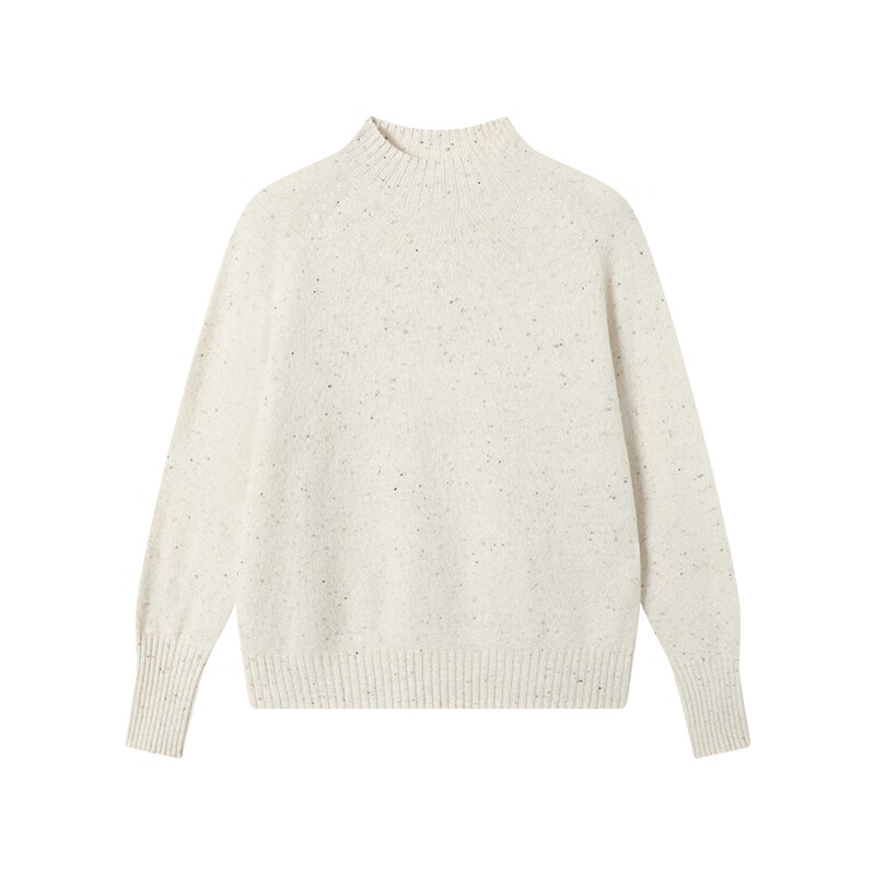 Jing Tokyo sweater women's fashionable sweater clothes winter coat women's pure wool sweater round neck cream white M