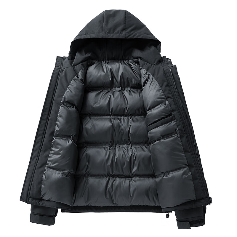 LOFVRANG plus size plus size jacket for men in autumn and winter, thickened with cotton, warm and loose, fat hooded workwear windproof and waterproof jacket, black, thickened with cotton, 7XL, suitable for 255 to 275 pounds