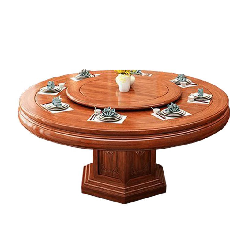 Luxury Craftsman Core antique carved Chinese golden pear wood living room dining table and chair combination 1.8m 2m with turntable dining table Z918 1.8m table 10 chairs (120CM turntable + with large and small glass) standard version golden rosewood