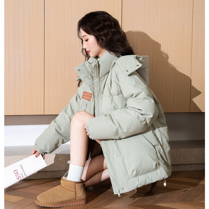 TonLion 2025 winter women's hooded one-hand-length textured fabric down jacket thickened and warm new bread coat work jacket