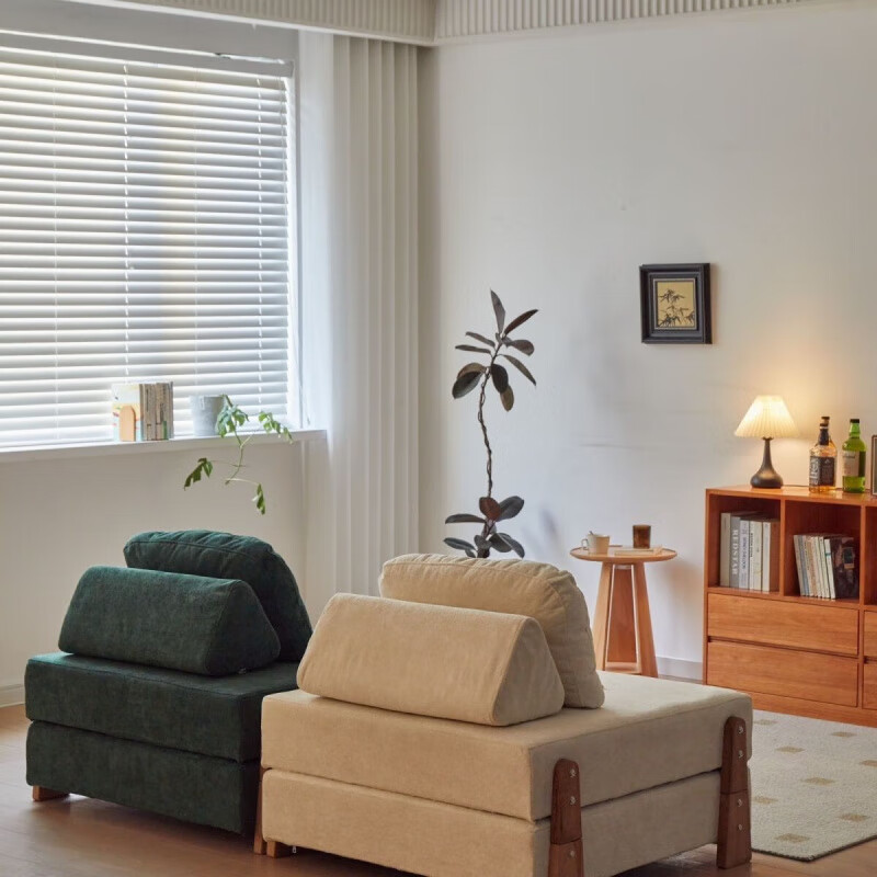 FANCYCHIC module combination sofa solid wood tofu block tatami block single lazy Nordic living room small apartment off-white fixed size 90*96