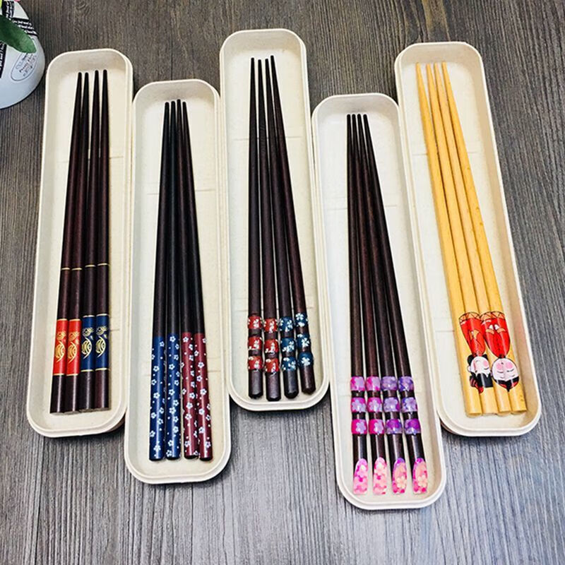 NAOISKEY set of high-looking boxed chopsticks and tableware, portable office worker wheat box, couple's chopsticks for two people traveling, two pairs of candied haws red and blue + wheat box