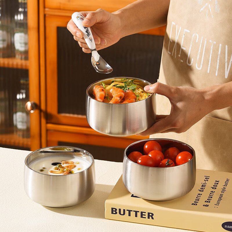 MAXCOOK stainless steel bowl 316L food grade double-layer insulated rice bowl household high-end small bowl 12cm MCWA2218