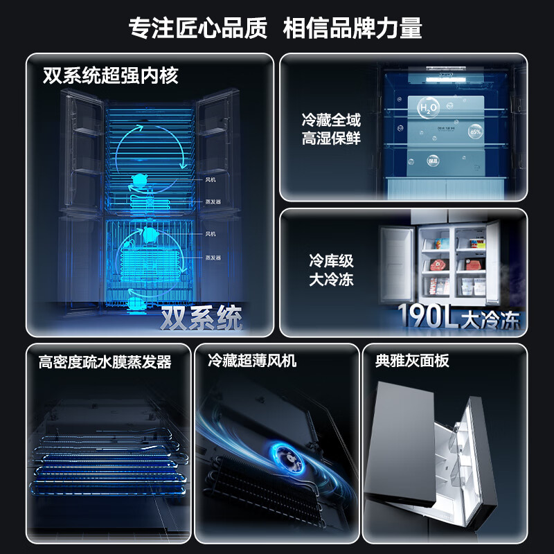 Konka Refrigerator 500L Dual System Dual Cycle Cross Door Refrigerator Four Door Dual Frequency Conversion Level 1 Energy Efficiency Energy Saving Air Cooling Frost-Free Antibacterial Home Living Room Smart Refrigerator 500L Dual System No Odor