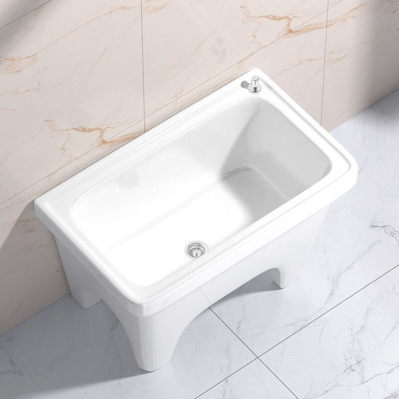 Mopeng mop pool floor-standing Jiewanjia balcony courtyard outdoor mop pool household all-in-one ceramic mop pool bathroom size wash mop 34x34 flat mouth standard model - with plastic drain