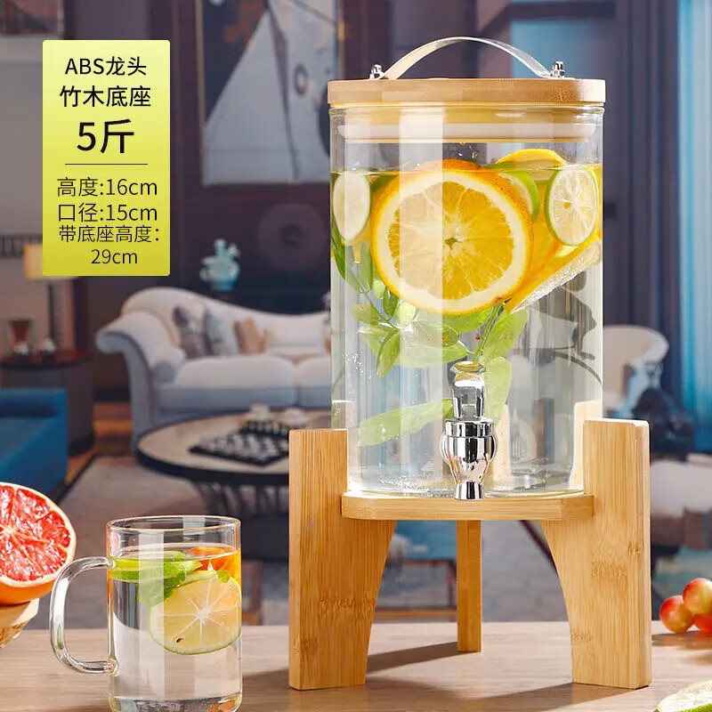 Limited time grab double-layer glass wine bottle, large capacity, portable household insulation design, high borosilicate wine bottle, cold kettle, 5 catties (water capacity), single bottle + stainless steel faucet + bamboo base