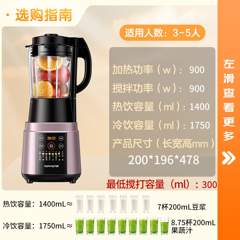 Joyoung Wall Breaker Household Light Sound Fully Automatic Multi-Function Heating Soybean Milk Machine Juice Machine Juicing Food Supplementary Machine 1.75L Grains and Cereals for 3-5 People Subsidy Y928s