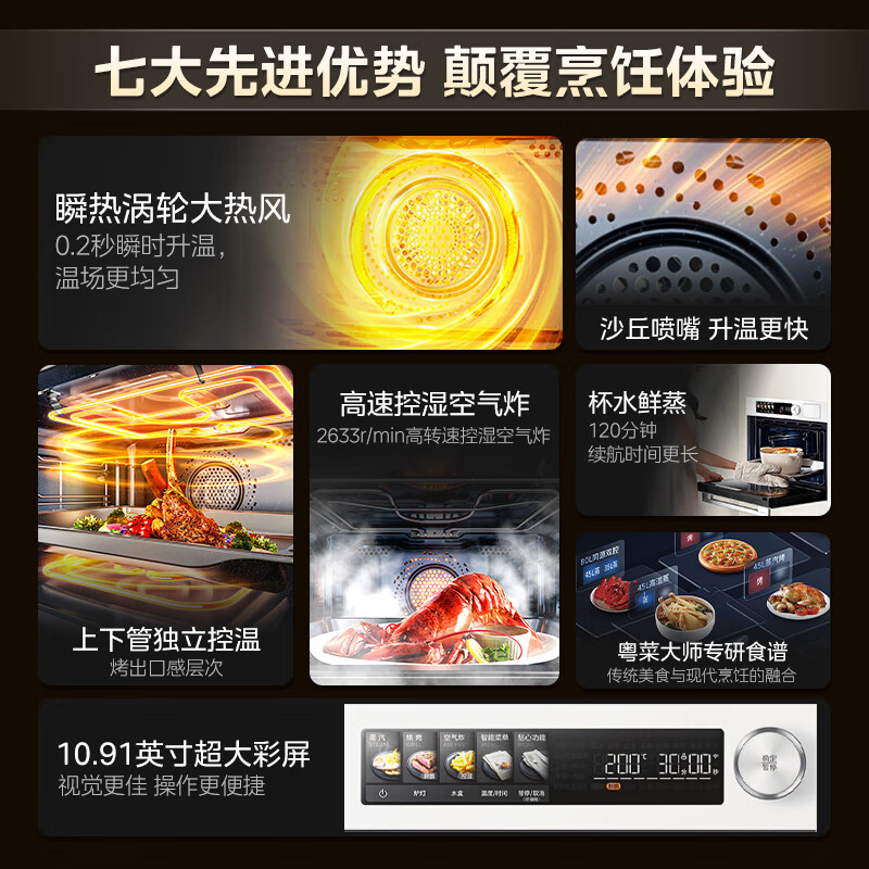 Midea SX5pro steam oven all-in-one machine embedded steaming, baking, frying and stewing 4-in-1 55L large capacity white fully embedded household steam oven oven graphene turbine hot air temperature and humidity Midea SX5Pro white moonlight embedded steaming oven