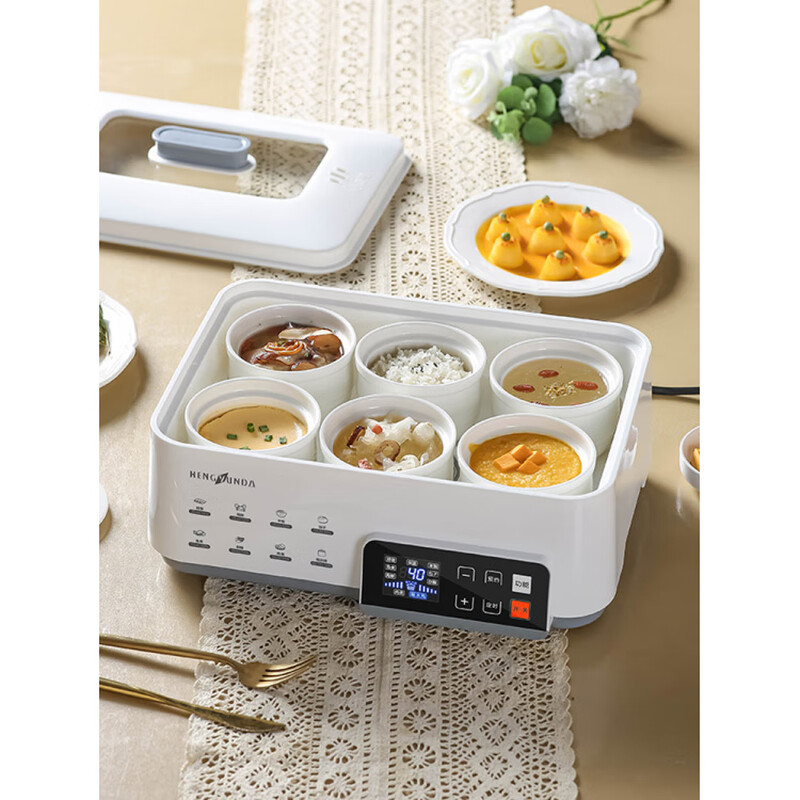 Fat Donglai's same electric stew pot, water-proof stew pot, household electric steamer, ceramic stew pot, household fully automatic water-proof stew pot, smart steaming stew pot + three-layer steamer, Mu Xuebai