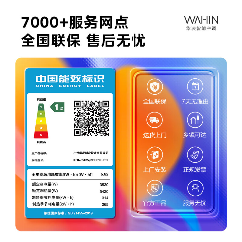 Hualing Air Conditioning Shenji Second Generation Ultra Large 1.5 HP First Class Energy Efficiency Double Row Copper Tube Intelligent Frequency Converter Hang-up Energy Saving KFR-35GW/N8HE1 Ultra Sky Blue