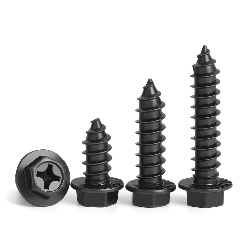 JINGGONG hardened iron cross flange toothed self-tapping screws external hexagonal self-tapping screws with tip and tail pad screws M8*40 (20 pcs) black zinc